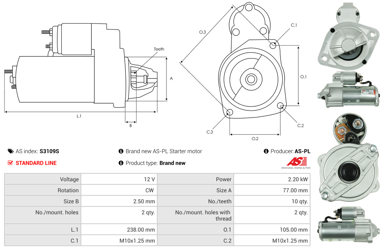 AS-PL Starter s3109s für HYUNDAI (BEIJING) MITSUBISHI