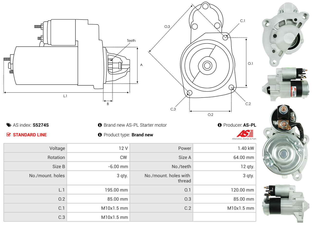 As-Pl Starter S5274s Für Fiat Peugeot Daf Mitsubishi Toyota
