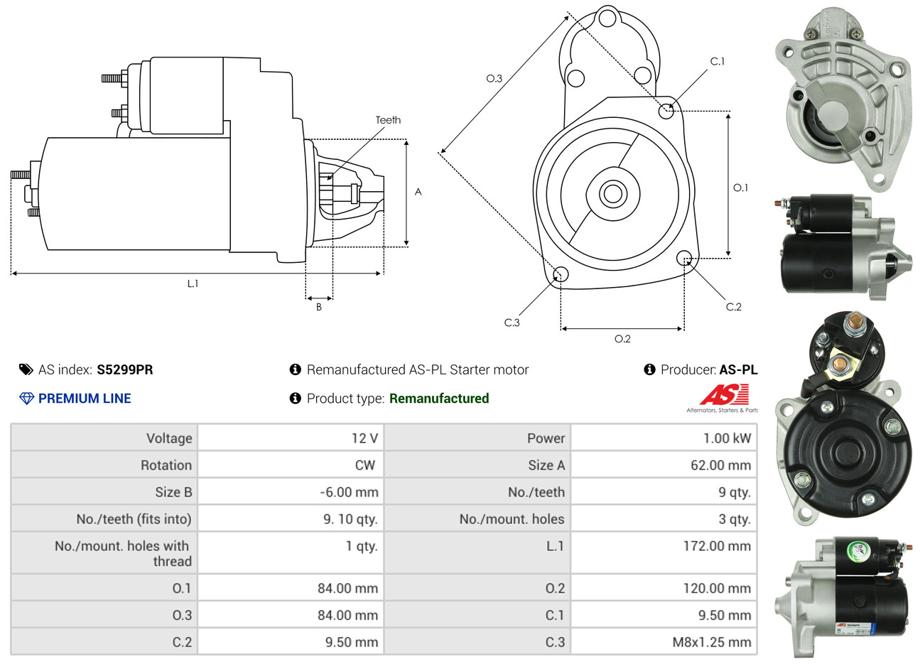 As-Pl Starter S5299pr Für Peugeot Ford Fiat Daf Mitsubishi