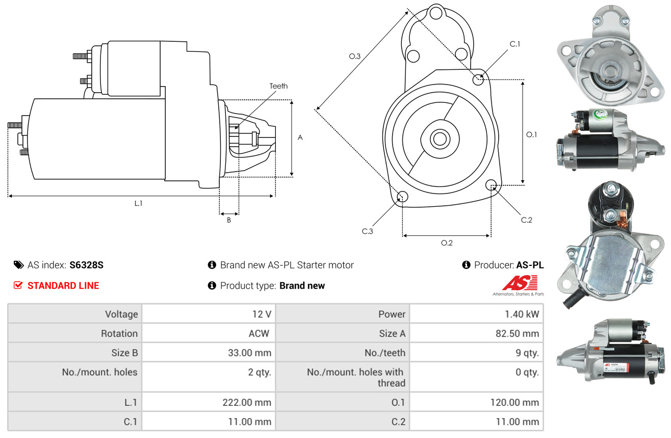 AS-PL Starter s6328s für Subaru MITSUBISHI