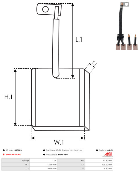AS-PL Kohlebürste, Starter sb5009 für Suzuki HYUNDAI Ford MAZDA MITSUBISHI NISSAN Subaru
