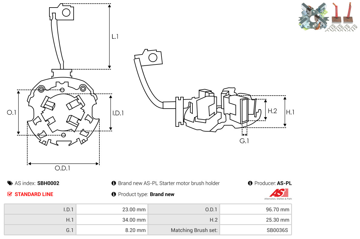 AS-PL Halter, Kohlebürsten sbh0002 96,70mm