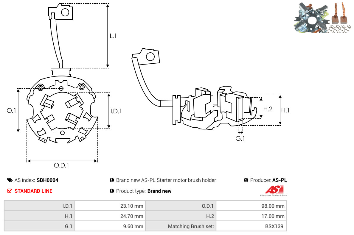 AS-PL Halter, Kohlebürsten sbh0004 980mm