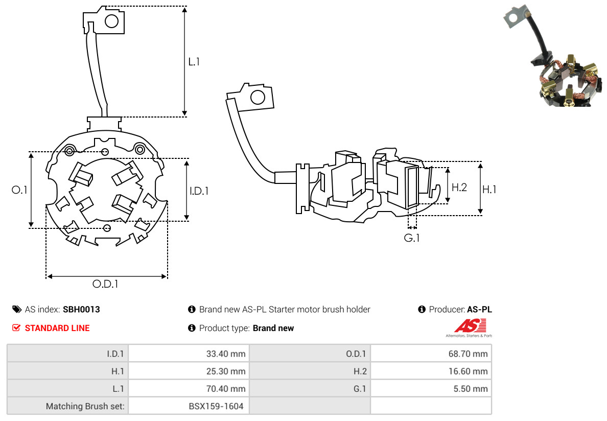 AS-PL Halter, Kohlebürsten sbh0013 68,70mm
