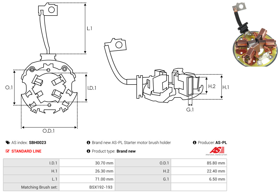 AS-PL Halter, Kohlebürsten sbh0023 85,80mm