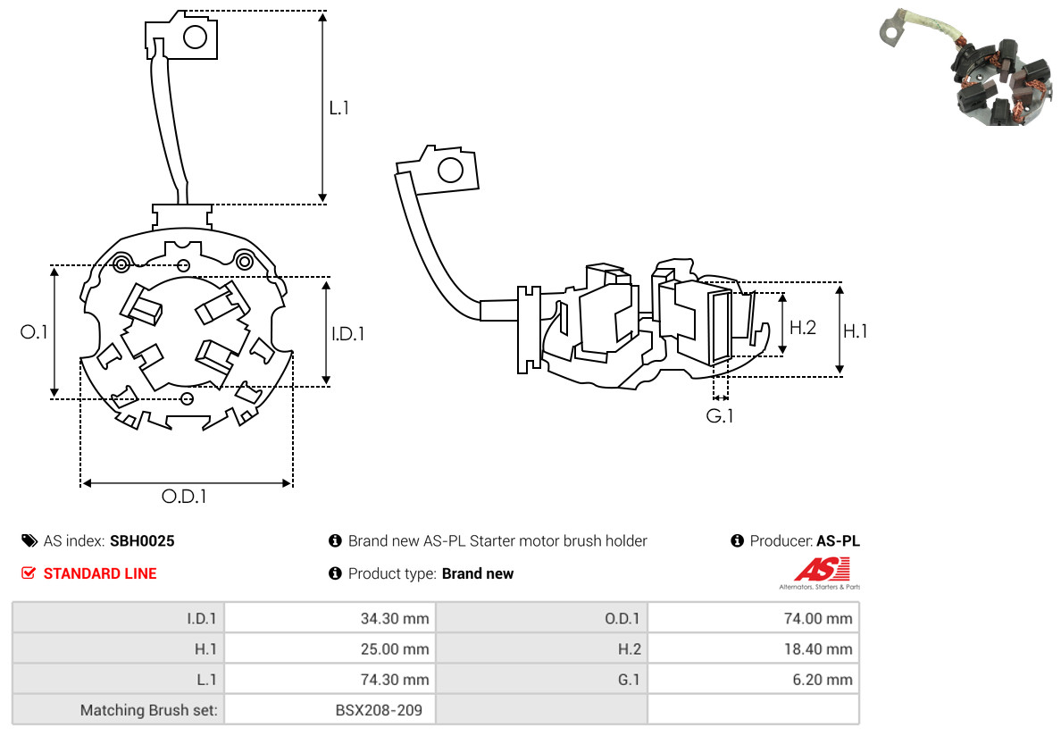 AS-PL Halter, Kohlebürsten sbh0025 740mm