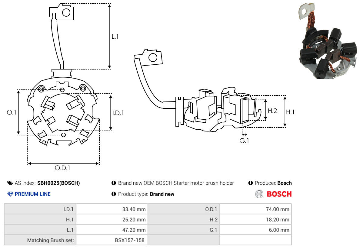 AS-PL Halter, Kohlebürsten sbh0025bosch 740mm