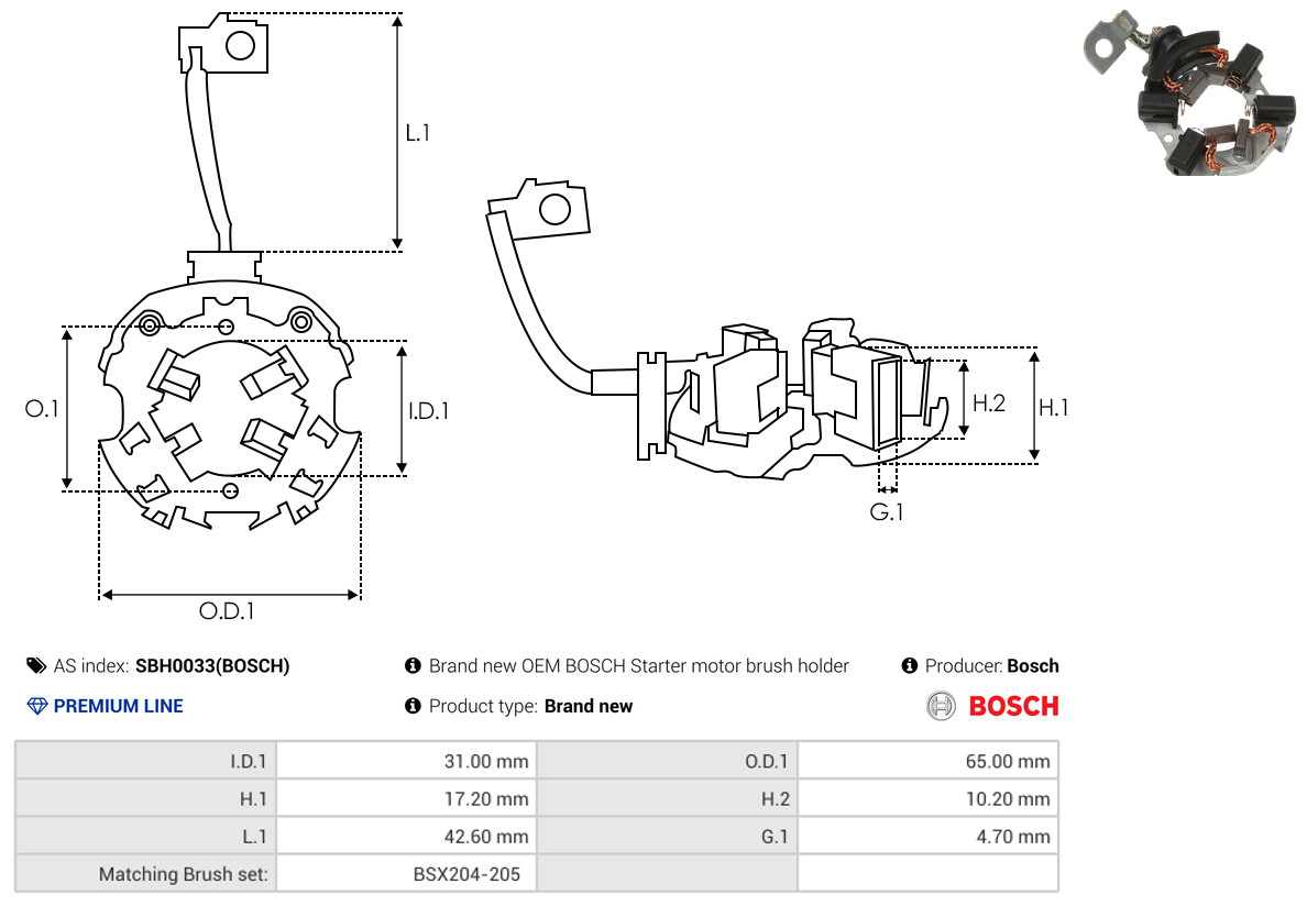 AS-PL Halter, Kohlebürsten sbh0033bosch 650mm für VW