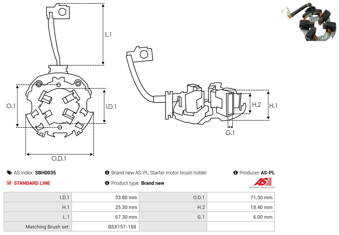 AS-PL Halter, Kohlebürsten sbh0035 71,30mm