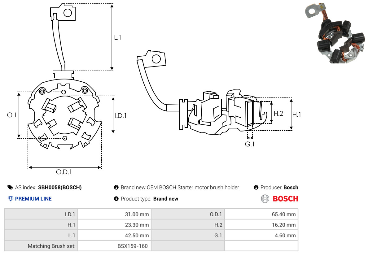 AS-PL Halter, Kohlebürsten sbh0058bosch 65,40mm für VW
