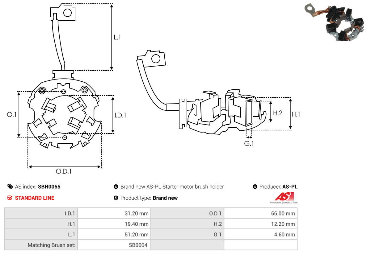 AS-PL Halter, Kohlebürsten sbh0055 660mm für Mercedes TOYOTA