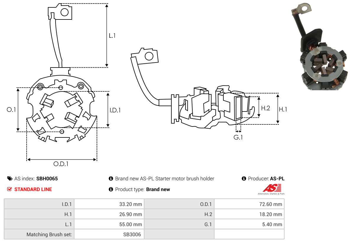 AS-PL Halter, Kohlebürsten sbh0065 72,60mm
