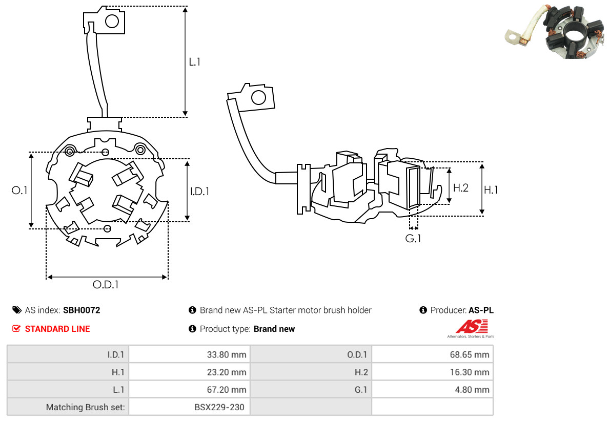 AS-PL Halter, Kohlebürsten sbh0072 68,65mm