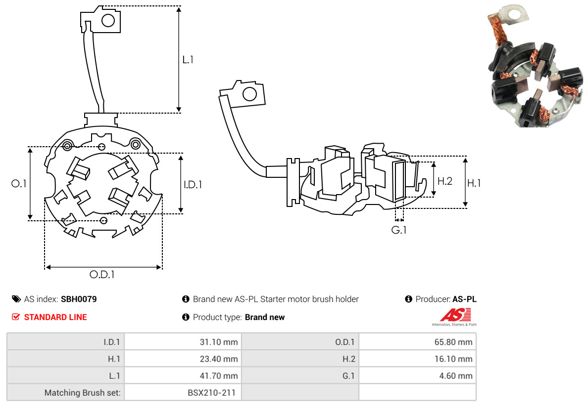 AS-PL Halter, Kohlebürsten sbh0079 65,80mm für VW