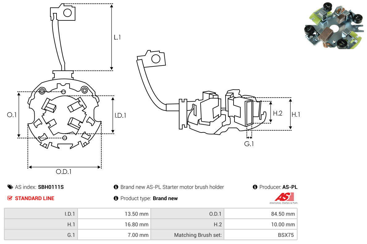 AS-PL Halter, Kohlebürsten sbh0111s 84,50mm