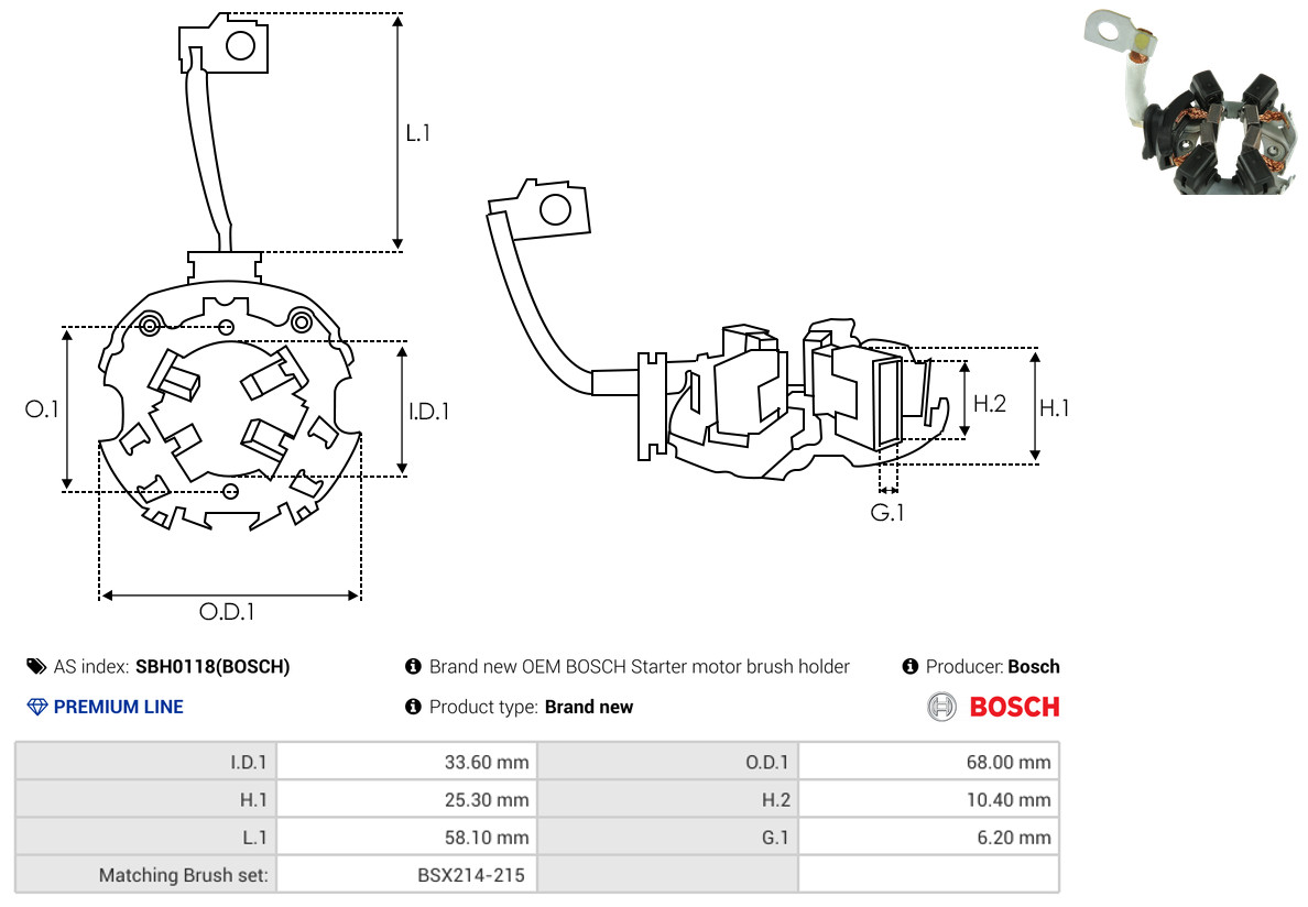 AS-PL Halter, Kohlebürsten sbh0118bosch 680mm