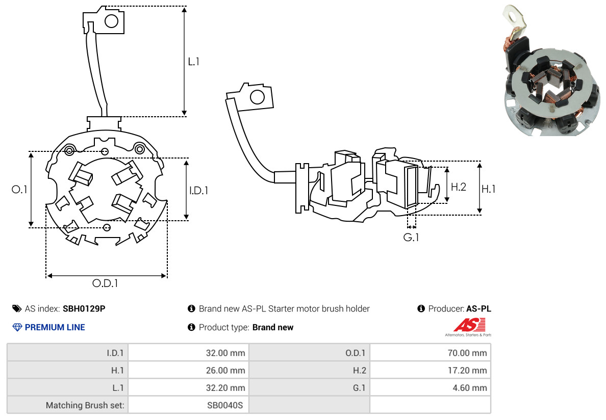 AS-PL Halter, Kohlebürsten sbh0129p 700mm