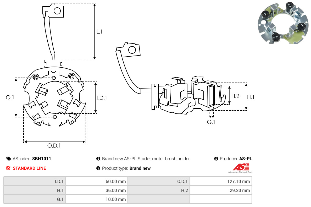 AS-PL Halter, Kohlebürsten sbh1011 127,10mm für Ford
