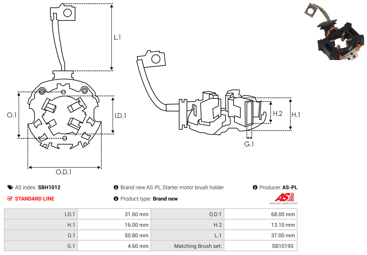 AS-PL Halter, Kohlebürsten sbh1012 680mm für HYUNDAI
