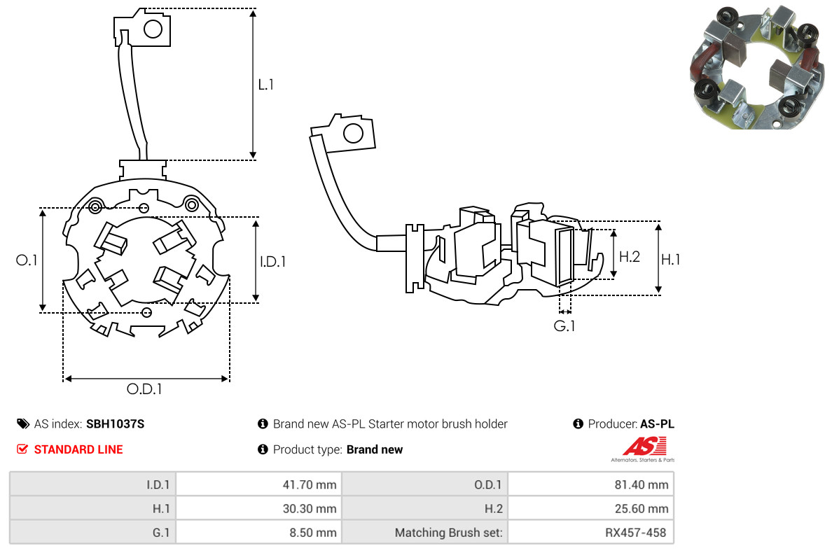 AS-PL Halter, Kohlebürsten sbh1037s 81,40mm