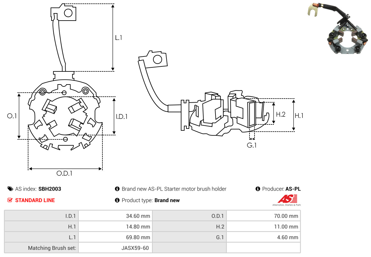 AS-PL Halter, Kohlebürsten sbh2003 700mm für NISSAN