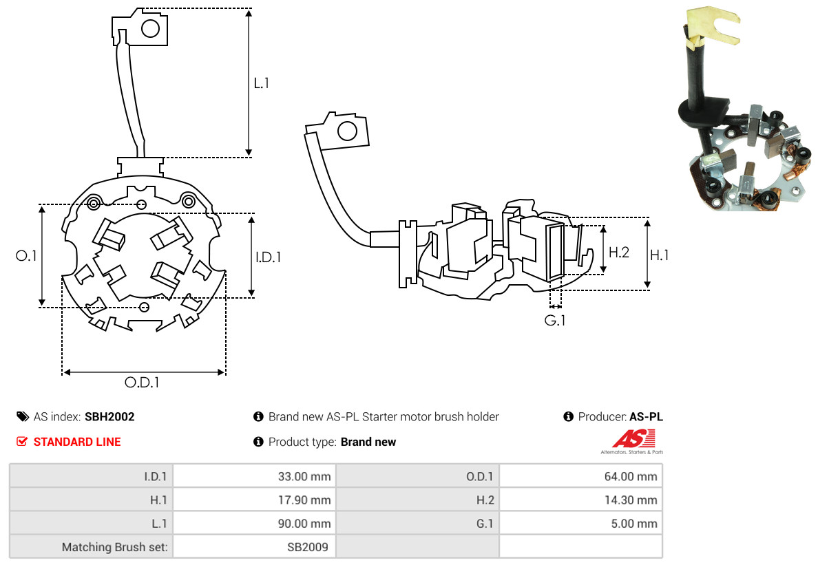 AS-PL Halter, Kohlebürsten sbh2002 640mm für ISUZU NISSAN