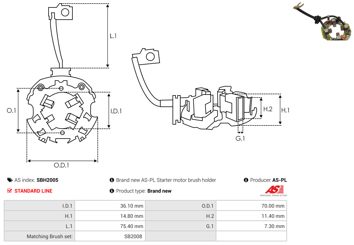 AS-PL Halter, Kohlebürsten sbh2005 700mm