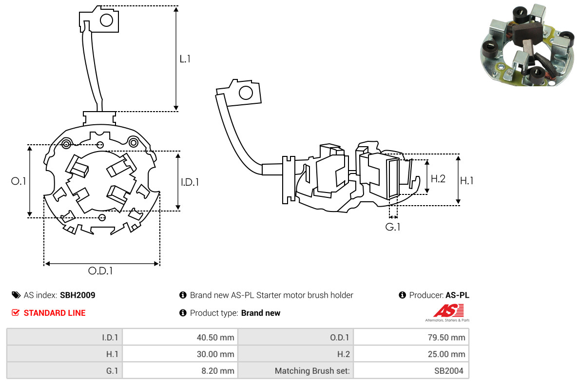 AS-PL Halter, Kohlebürsten sbh2009 79,50mm