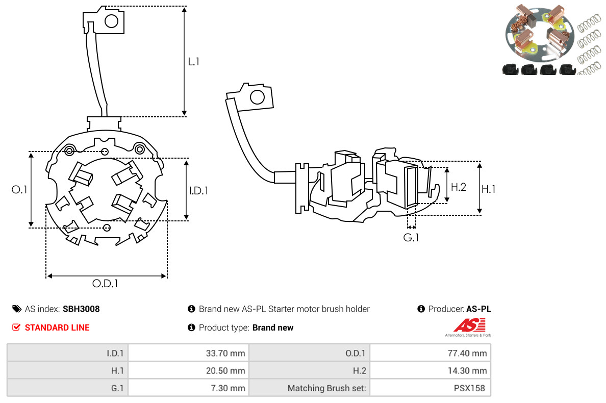 AS-PL Halter, Kohlebürsten sbh3008 77,40mm