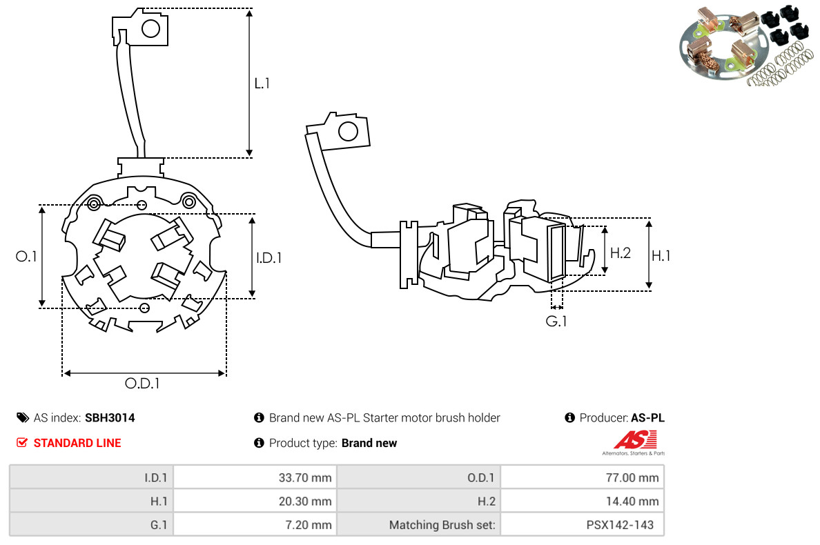 AS-PL Halter, Kohlebürsten sbh3014 770mm
