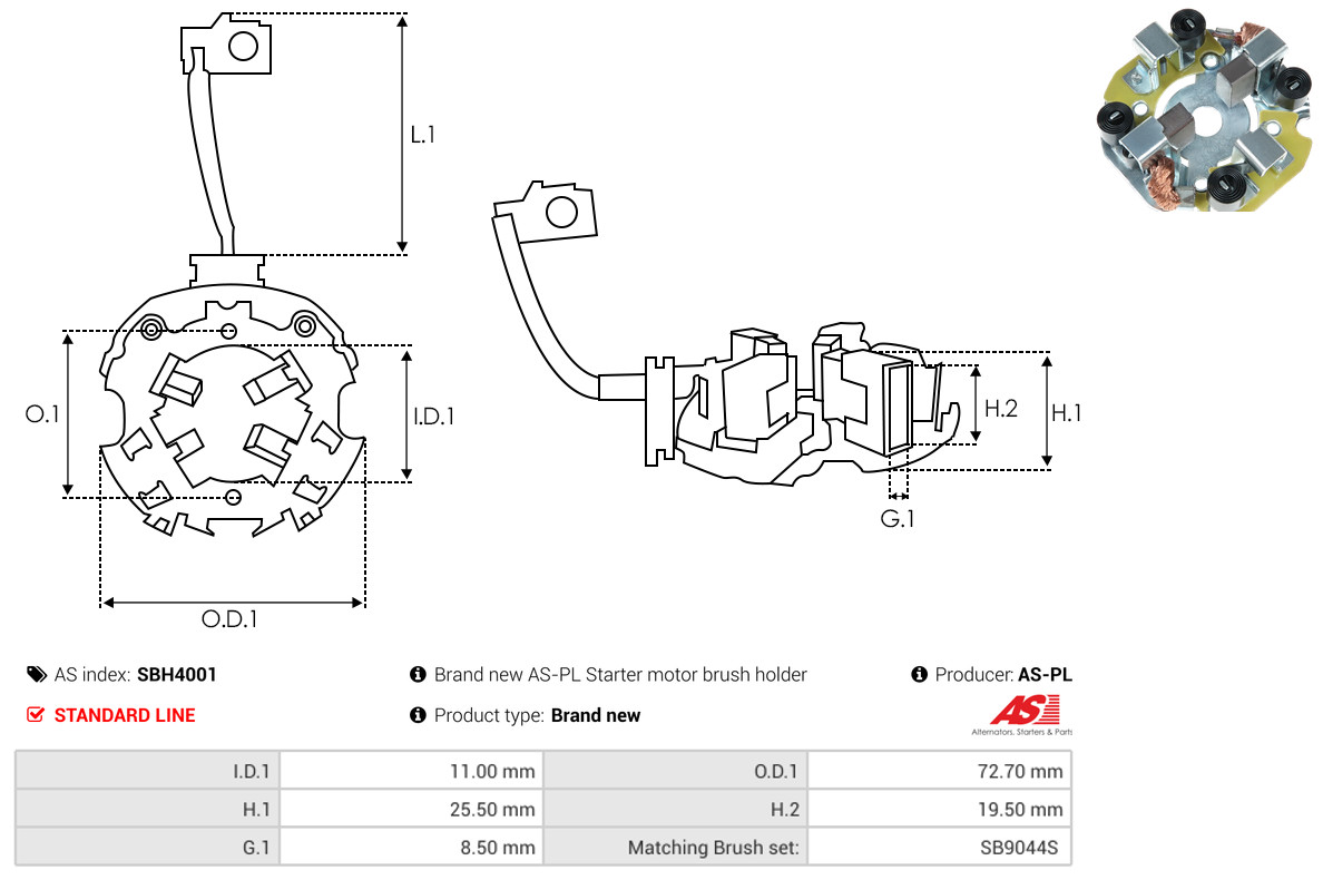 AS-PL Halter, Kohlebürsten sbh4001 72,70mm