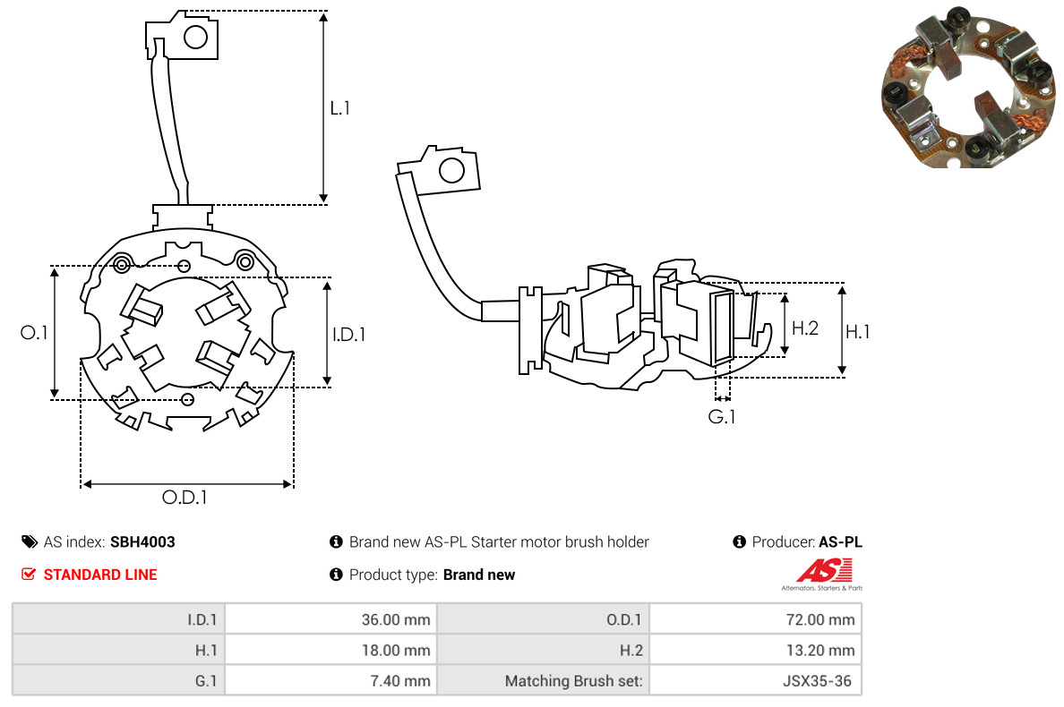 AS-PL Halter, Kohlebürsten sbh4003 720mm