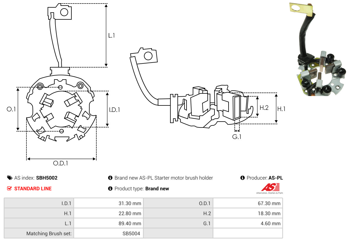 AS-PL Halter, Kohlebürsten sbh5002 67,30mm für MITSUBISHI