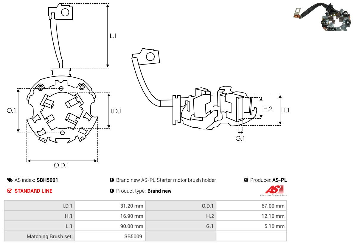 AS-PL Halter, Kohlebürsten sbh5001 670mm für MITSUBISHI