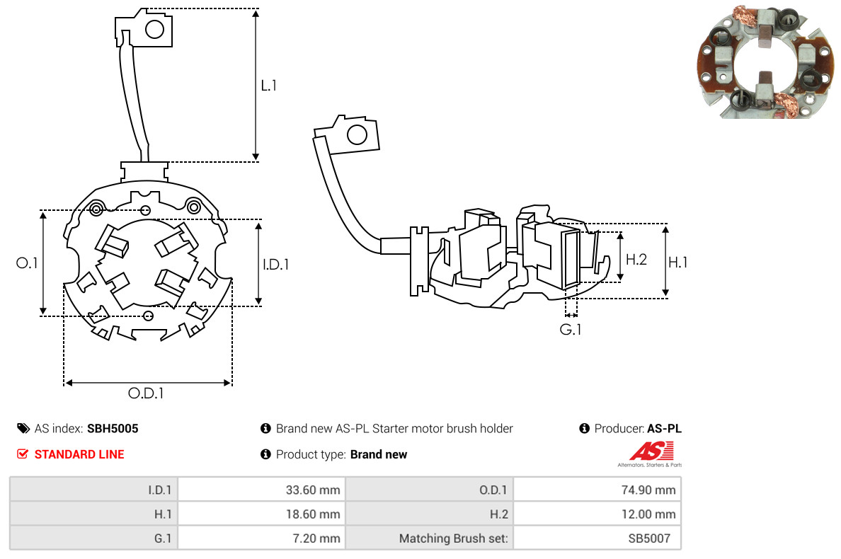 AS-PL Halter, Kohlebürsten sbh5005 74,90mm für MAZDA MITSUBISHI NISSAN