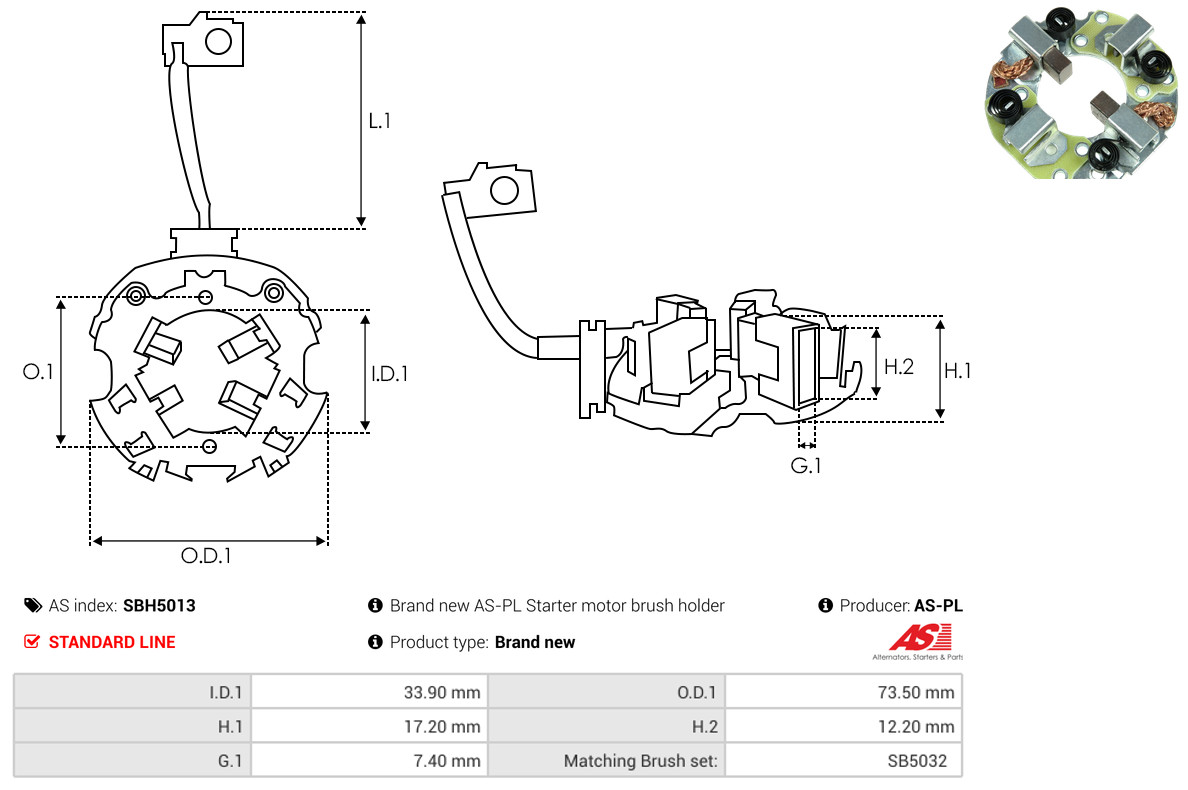AS-PL Halter, Kohlebürsten sbh5013 73,50mm für MITSUBISHI