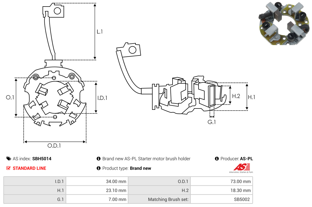 AS-PL Halter, Kohlebürsten sbh5014 730mm für HYUNDAI MITSUBISHI NISSAN