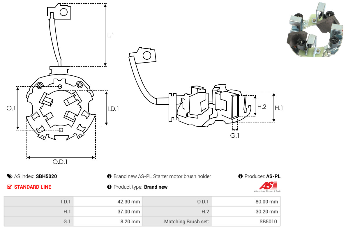 AS-PL Halter, Kohlebürsten sbh5020 800mm für Volvo MAN MITSUBISHI