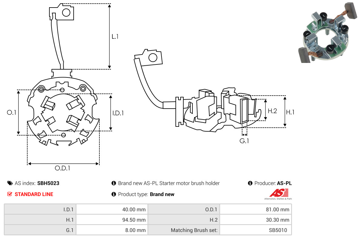 AS-PL Halter, Kohlebürsten sbh5023 810mm