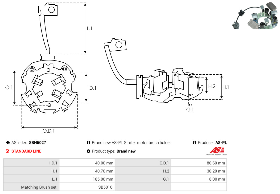 AS-PL Halter, Kohlebürsten sbh5027 80,60mm