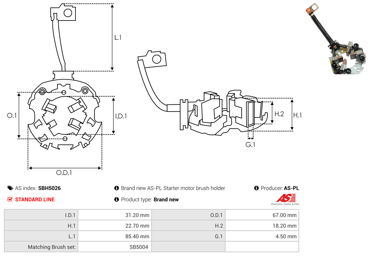 AS-PL Halter, Kohlebürsten sbh5026 670mm
