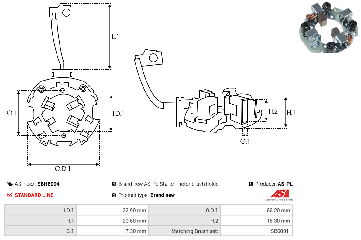 AS-PL Halter, Kohlebürsten sbh6004 66,20mm