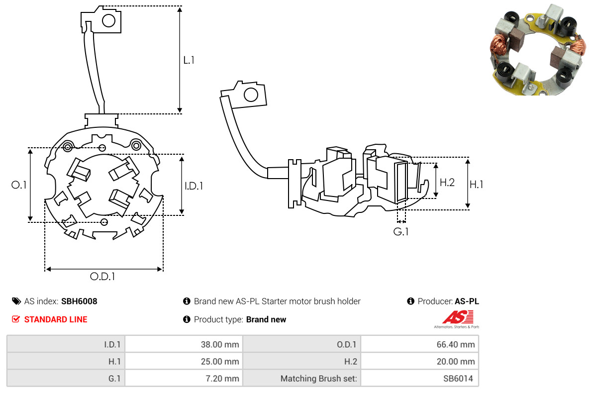 AS-PL Halter, Kohlebürsten sbh6008 66,40mm