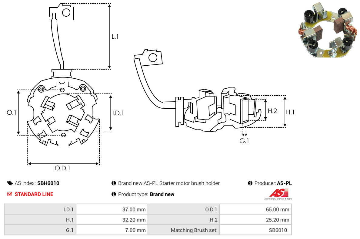 AS-PL Halter, Kohlebürsten sbh6010 650mm
