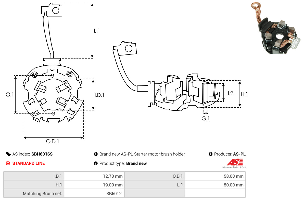 AS-PL Halter, Kohlebürsten sbh6016s 580mm