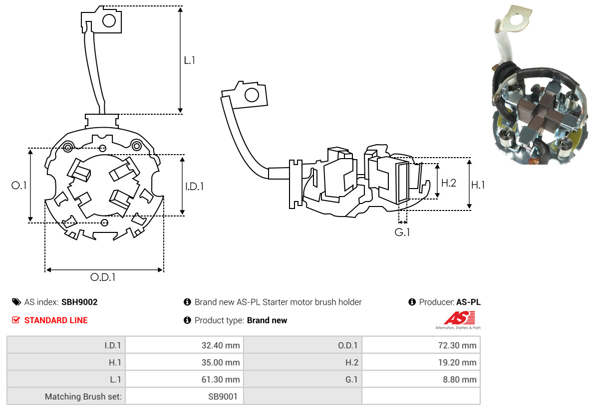 AS-PL Halter, Kohlebürsten sbh9002 72,30mm