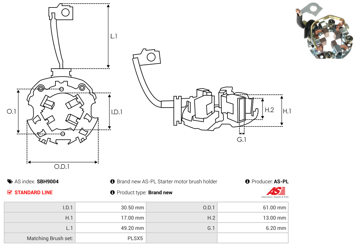 AS-PL Halter, Kohlebürsten sbh9004 610mm für Ford