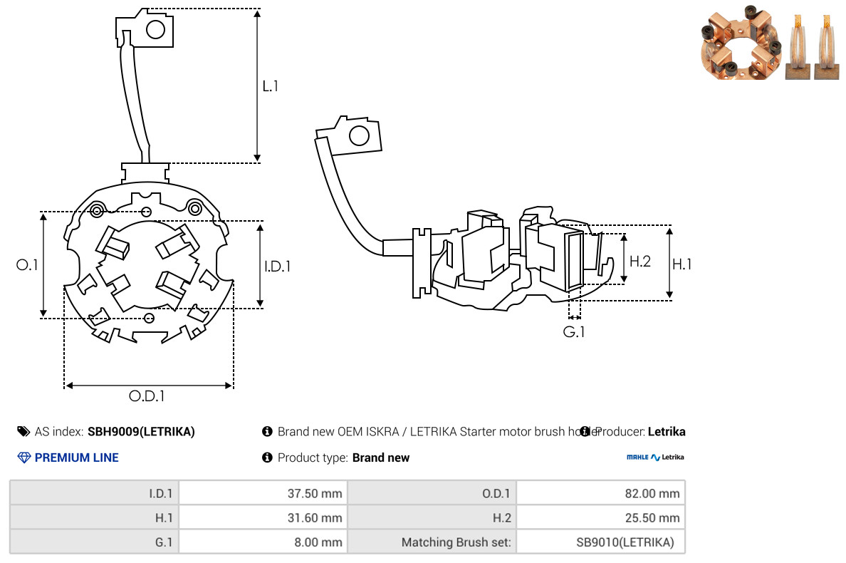 AS-PL Halter, Kohlebürsten sbh9009letrika 820mm