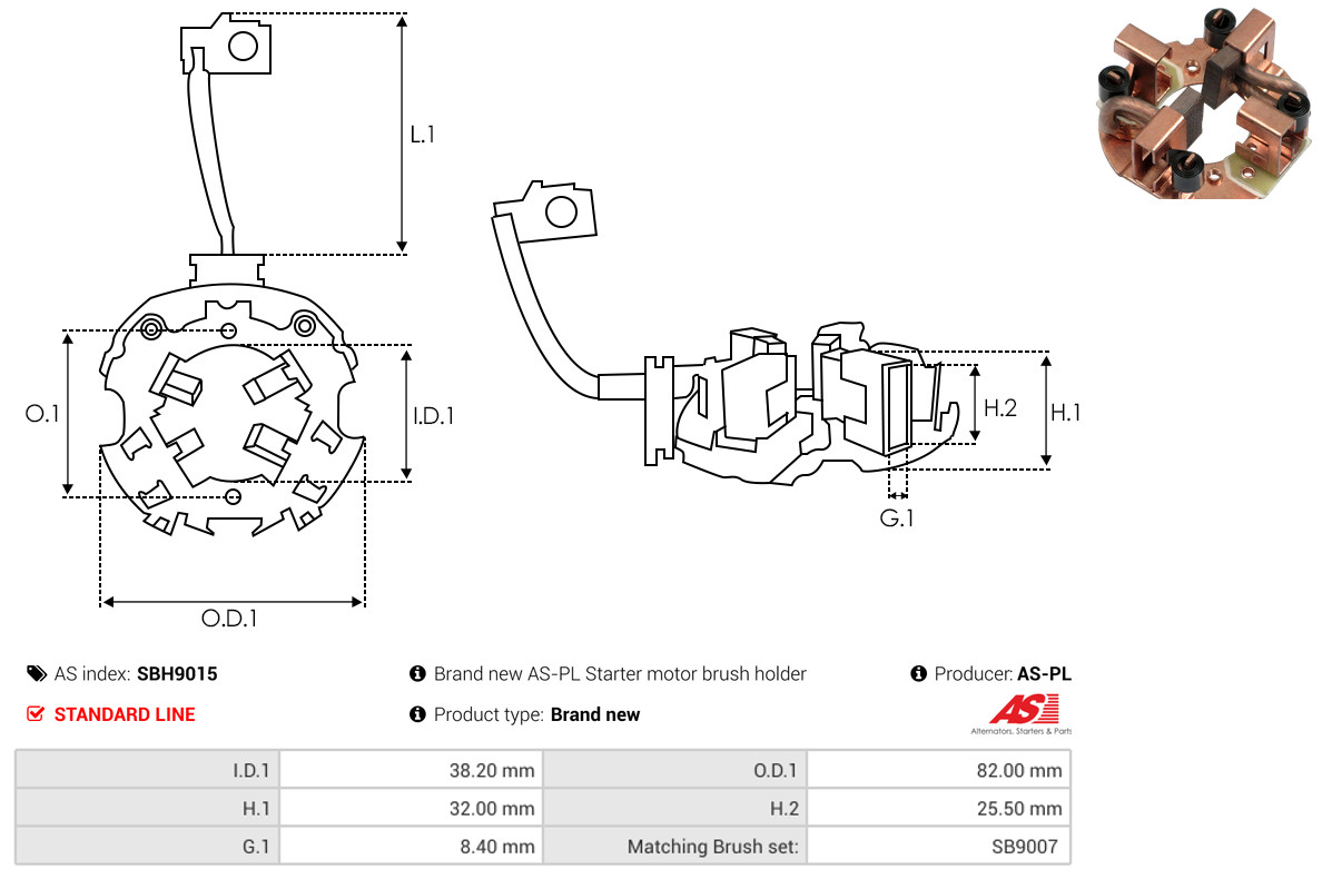 AS-PL Halter, Kohlebürsten sbh9015 820mm