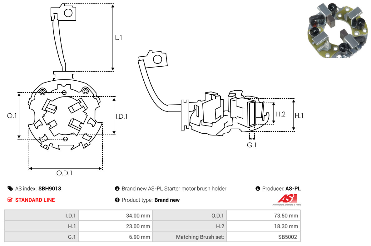AS-PL Halter, Kohlebürsten sbh9013 73,50mm für HYUNDAI MITSUBISHI NISSAN